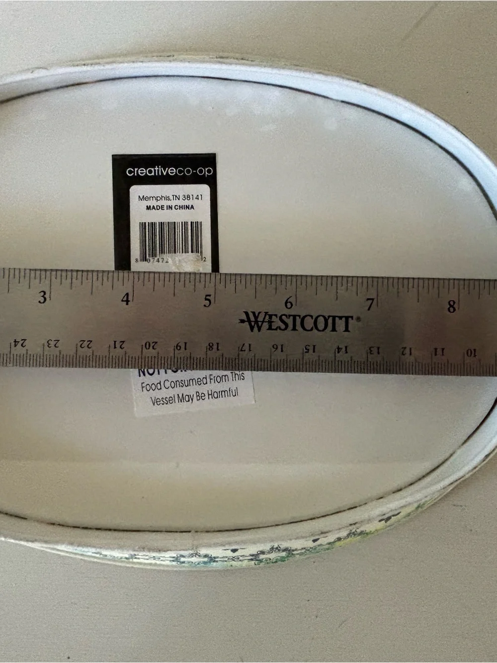 Creative Co-Op White Oval Decorative Tray with Blue Accents